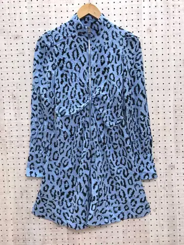 수입 A.L.C. 레오파드 무늬 지퍼 하이넥 실크 원피스