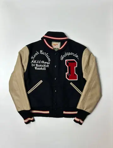 Pearl Diver 바시티 자켓 블랙/베이지 울/소가죽 M 사이즈