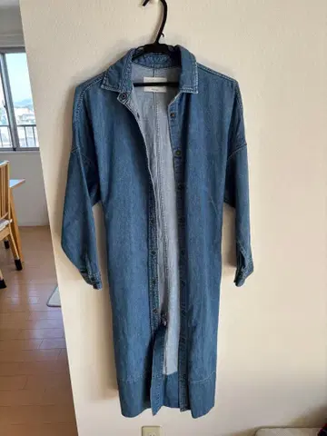 smileandbehappy 데님 롱 셔츠 허리 벨트 부착 겉옷