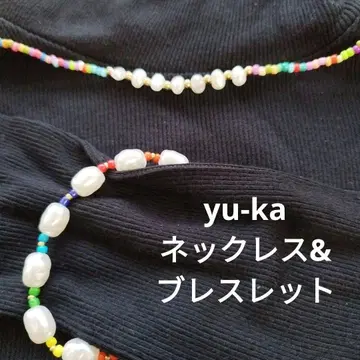 yu-ka 컬러풀 비즈 목걸이&팔찌 세트