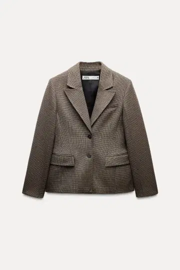ZARA ZW 컬렉션 체크 무늬 블레이저 라이트 사이드 XS