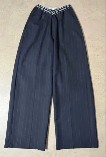 PRANK PROJECT 울 네이비 스트라이프 와이드 팬츠