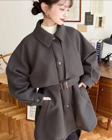 니트 멜톤 2WAY 어레인지 칼라 미들 기장 칼라 코트