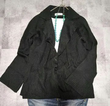 GERARD DAREL 리브 울 혼방 가디건 블랙 도쿄 스타일