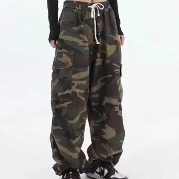 카고 팬츠 카모플라주 카모플라쥬 와이드 레그 워크 팬츠 캐주얼 팬츠