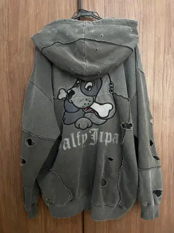 GALFY JAPAN 데미지 가공 후드티 그레이 중형견