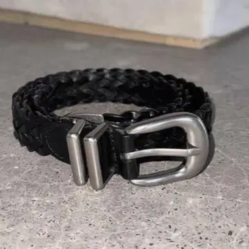 Y2K 블랙 뜨개질 가죽 벨트