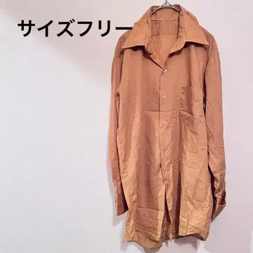 소매 버튼 개성 브라운 긴팔 셔츠 빅 옷깃 핸드메이드