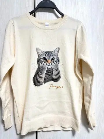 고양이 패턴 얇은 니트 타비캣 패턴 니트 M