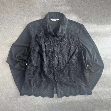 긴팔 블라우스 레이스 꽃무늬 블랙 L 사이즈 엘레강트 미세스 포멀