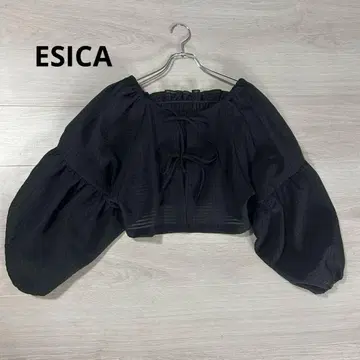 ESICA 프론트 리본 블라우스 퍼프 슬리브 블랙 F 벌룬 슬리브