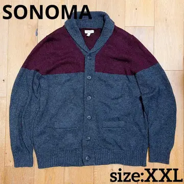 SONOMA 숄카라 그레이와 버건디 니트 가디건 XXL