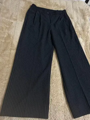 블랙 스트라이프 와이드 슬랙스
