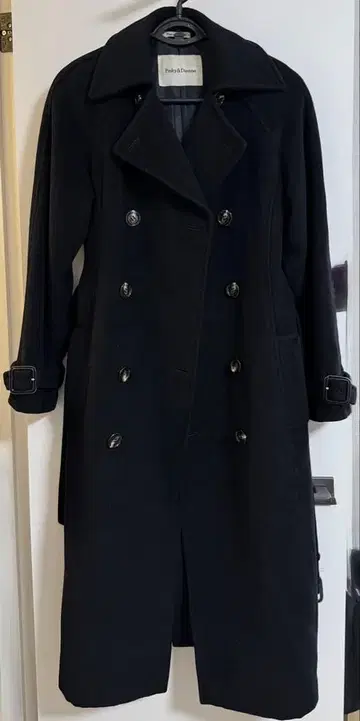 블랙 울 더블 브레스트 롱 코트
