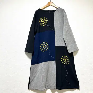 자수 코튼 원피스 내추럴