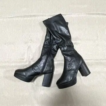 새상품급 attagirl 인조 가죽 청키힐 롱 부츠