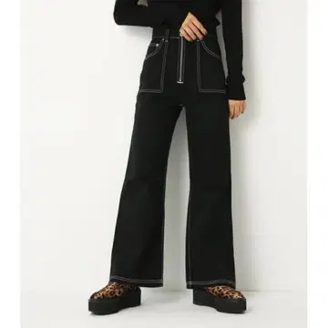 러그아젬 와이드 스티치 데님 팬츠 프론트 지퍼 블랙 S