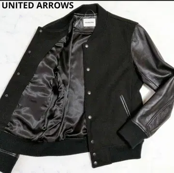 유나이티드 애로우즈 바시티 자켓 램 가죽 절개 블랙 M 몽키타임