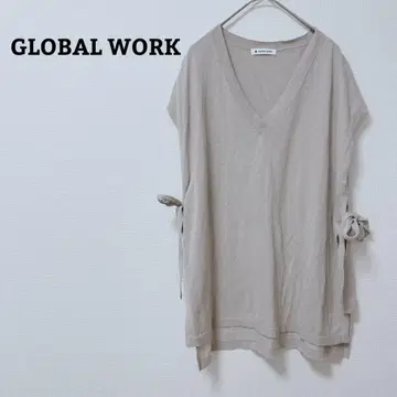 글로벌 워크 니트 베스트 사이드 오픈/리본 V넥 레이어드 얇은 소재