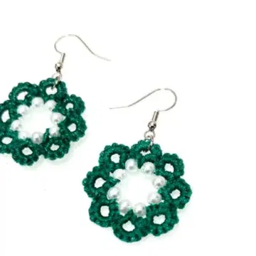 핸드메이드 플라워 디자인 귀걸이 그린