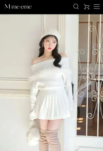 오프 숄더 플리츠 니트 미니 원피스