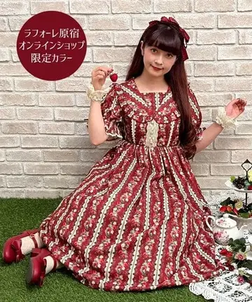 axes femme kawaii 로즈베리 정원 원피스 와인