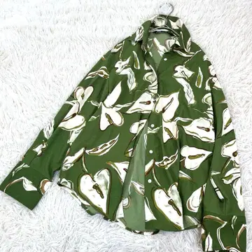 ZARA 자라 올 패턴 오버 셔츠 드레이프감 소재 긴팔 셔츠 그린