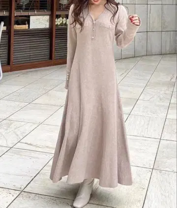 코코딜 니트 원피스 포켓 디자인 플레어 리브 니트 원피스 M