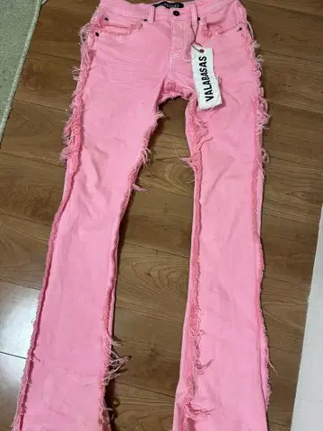VALABASAS 핑크 스키니 데님 프린지