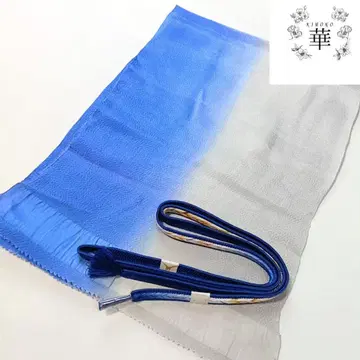 이3 화 오비 장식 천 허리띠 세트 파랑 그레이 그라데이션 크레이프 원단