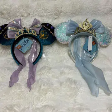 홍콩 디즈니 안나 엘사 스팽글 리본 머리띠 새상품