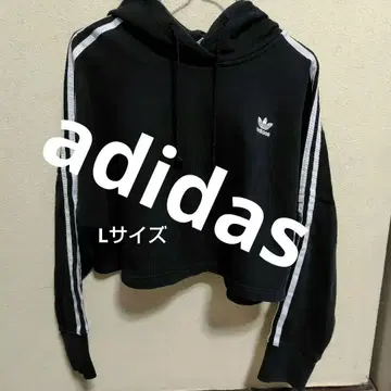 adidas 블랙 크롭 후드티 S