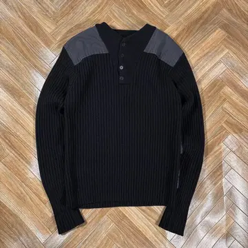 엘엘빈 명령어 스웨터 라무 울 니트 헨리넥 블랙 검정