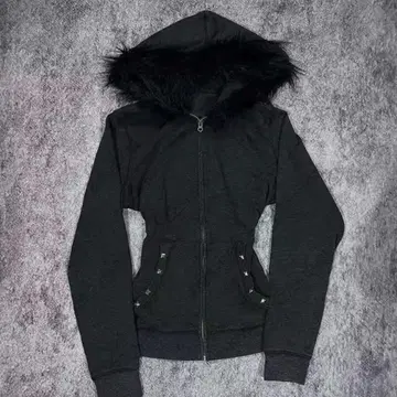 블랙 퍼 후드 후드티