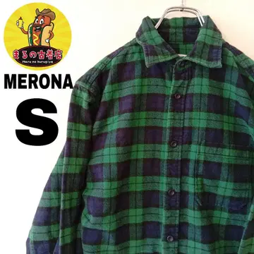 USA 구제 의류 MERONA 플란넬 셔츠 S 그린 네이비 체크