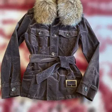 Pinky &Dlanne 다크 브라운 퍼 옷깃 밀리터리 자켓 코트