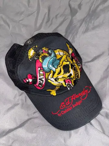 Ed Hardy 스컬 자수 블랙 캡
