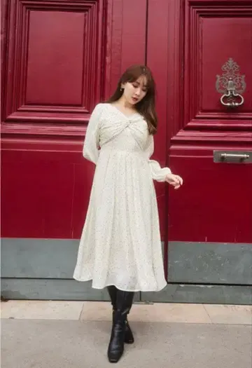 Moon Glow Dot Pleated Dress white