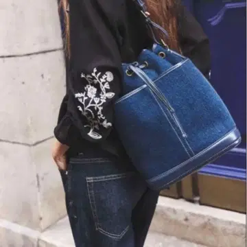 새상품급 자라 데님 개더 드로우 스트링 맥시 백 토트 숄더