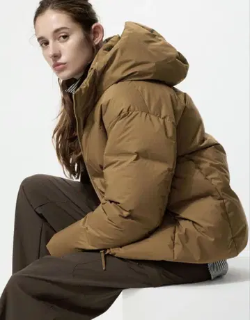 유니클로 새상품 브라운 후드 부착 다운 자켓 XL