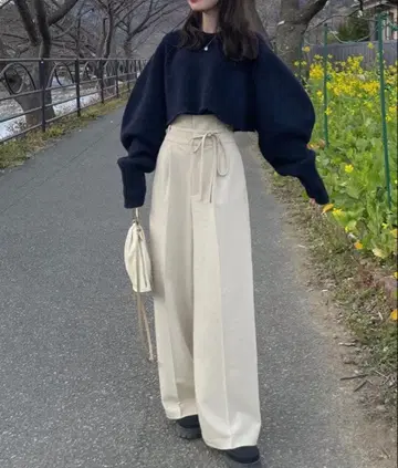 하이웨스트 리본 팬츠 hinari