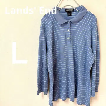 랜즈 엔드 [ L ] 파랑 스트라이프 피케 셔츠 코튼 100%