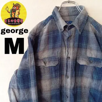 USA 구제 의류 george 플란넬 셔츠 M 네이비 그레이 옴브레 체크