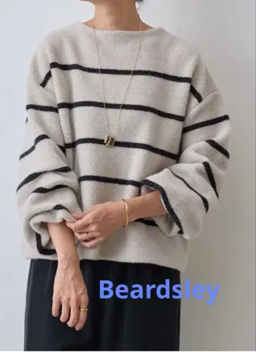 Beardsley 울 베이지와 블랙 스트라이프 긴팔 스웨터