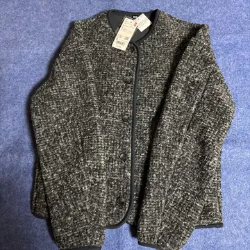 새상품 유니클로 UNIQLO 보아 플리스 크루넥 가디건 S 다크 그레이