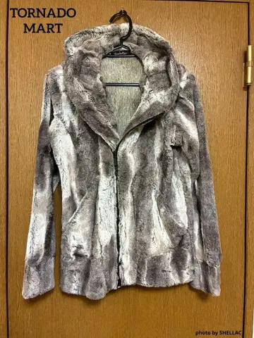 TORNADO MART 애니멀 모티브 스트레치 인조 모피 후드티