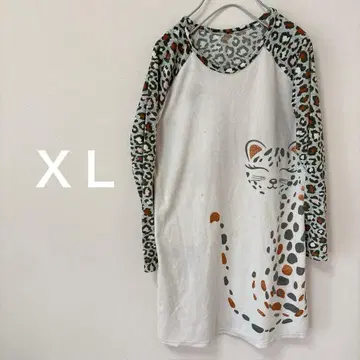 레어 레오파드 무늬 긴팔 튜닉 [ XL ] 고양이 패턴 레오파드 무늬