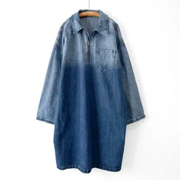 새상품급 LEPSIM 데님 하프 지퍼 튜닉 원피스 루즈핏 블루