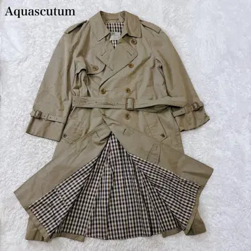 기장 118 아쿠아 스큐텀 트렌치코트 체크 무늬 벨트 포함 L