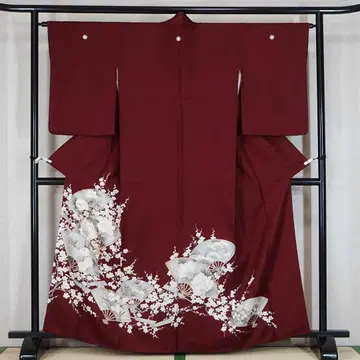 진홍색 지문 매화 순수 실크 이로도메소데 삼중문 160cm a762